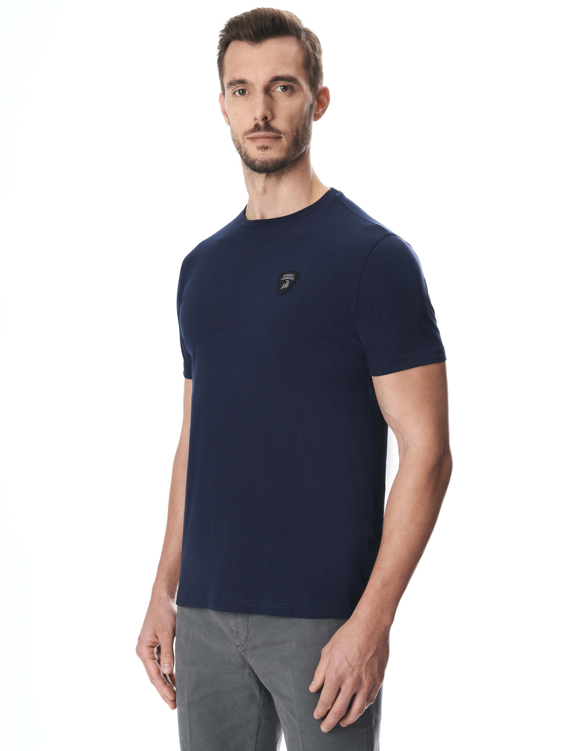 Tシャツ・カットソー DUNO Men T Shirts Cedric Samo 800 Blue AUTOMOBILI LAMBORGHINI ICONIC BIG SHIELD CREW NECK T-SHIRT