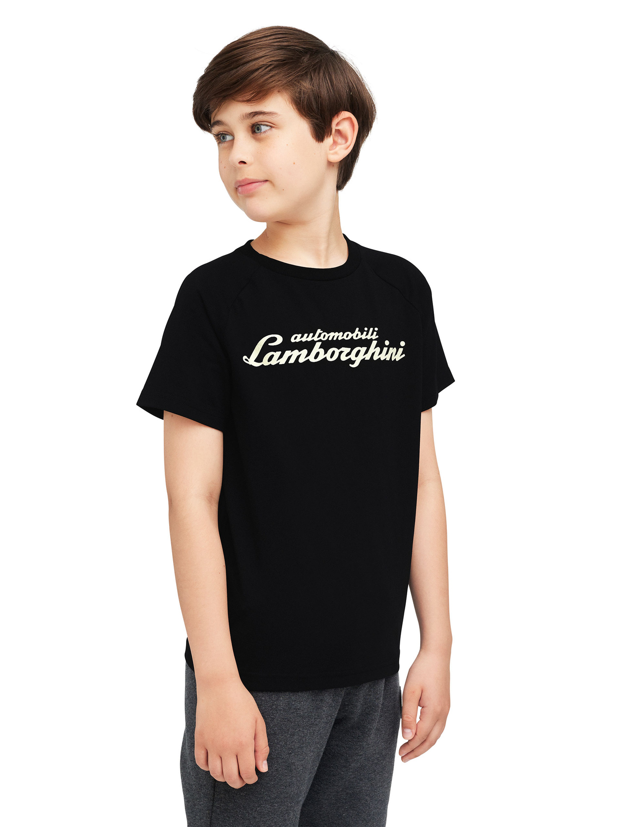BOY’S T-SHIRT WITH GLOW-IN-THE-DARK SCRIPT LOGO - Lamborghini Store