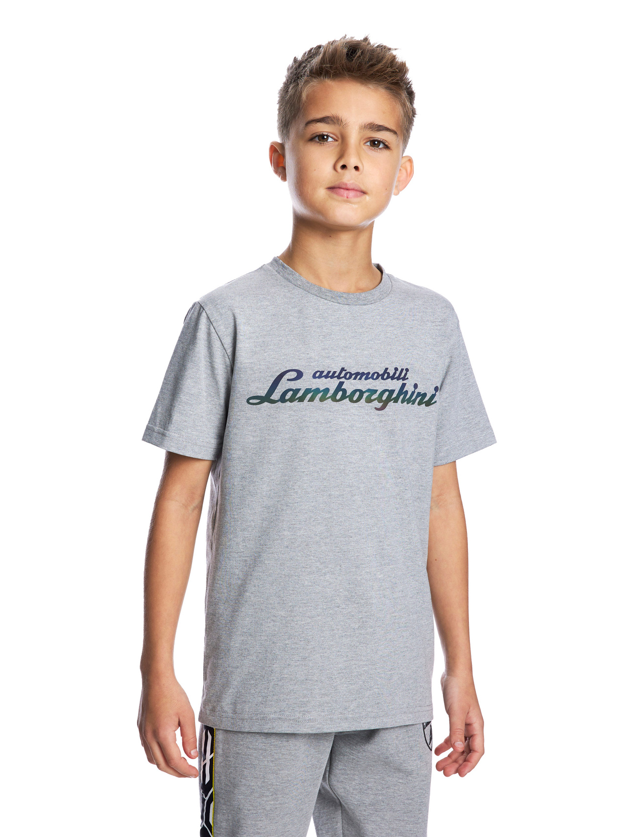 JUNGEN-T-SHIRT MIT LOGOSCHRIFTZUG IN REGENBOGENFARBEN - GRAU - Lamborghini Store