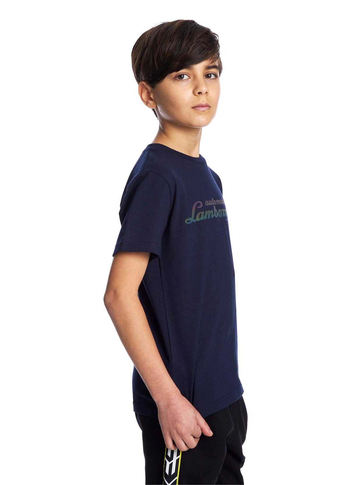 BOY’S RAINBOW EFFECT SCRIPT LOGO T-SHIRT - NAVY BLUE - Lamborghini Store