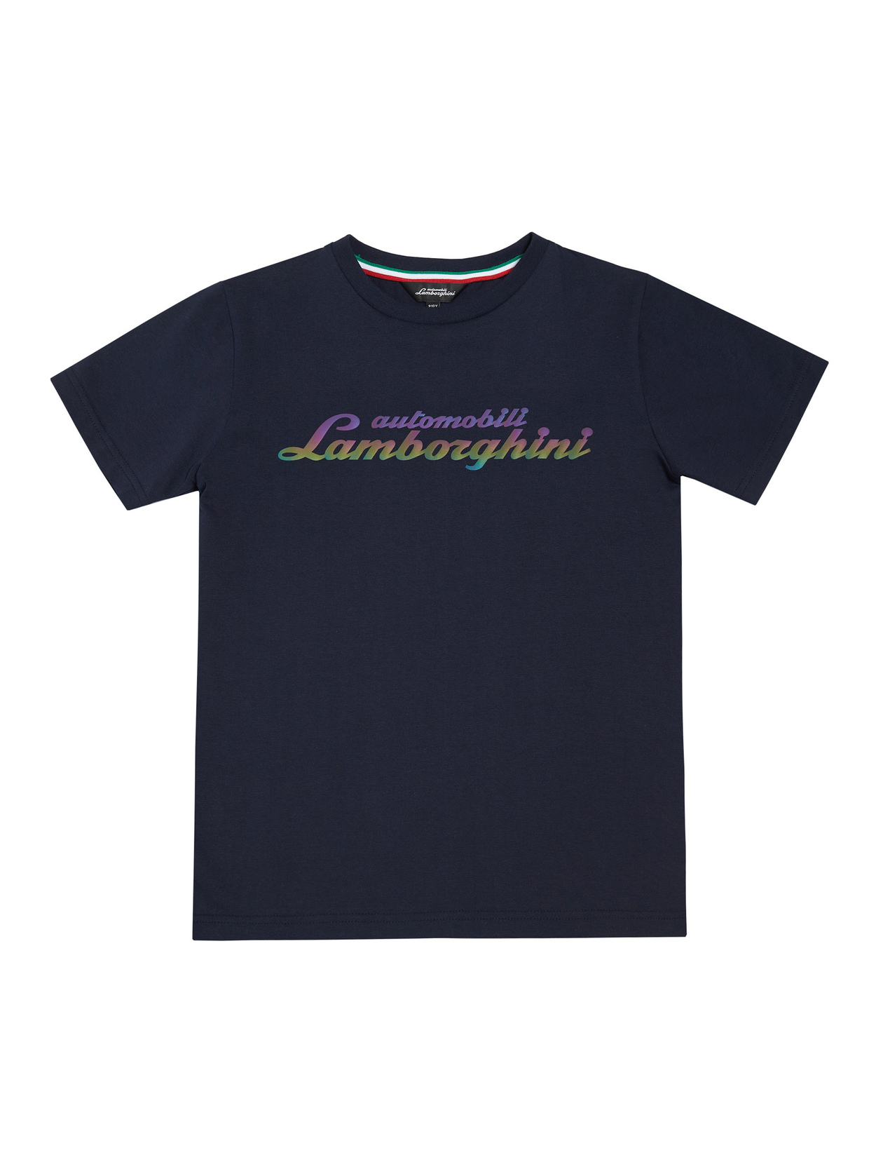 BOY’S RAINBOW EFFECT SCRIPT LOGO T-SHIRT - NAVY BLUE - Lamborghini Store