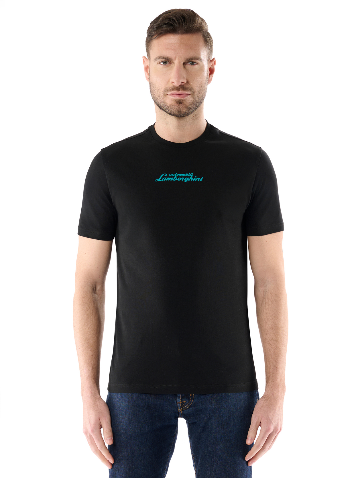AUTOMOBILI LAMBORGHINI T-SHIRT WITH CONTRASTING SCRIPT LOGO - Lamborghini Store