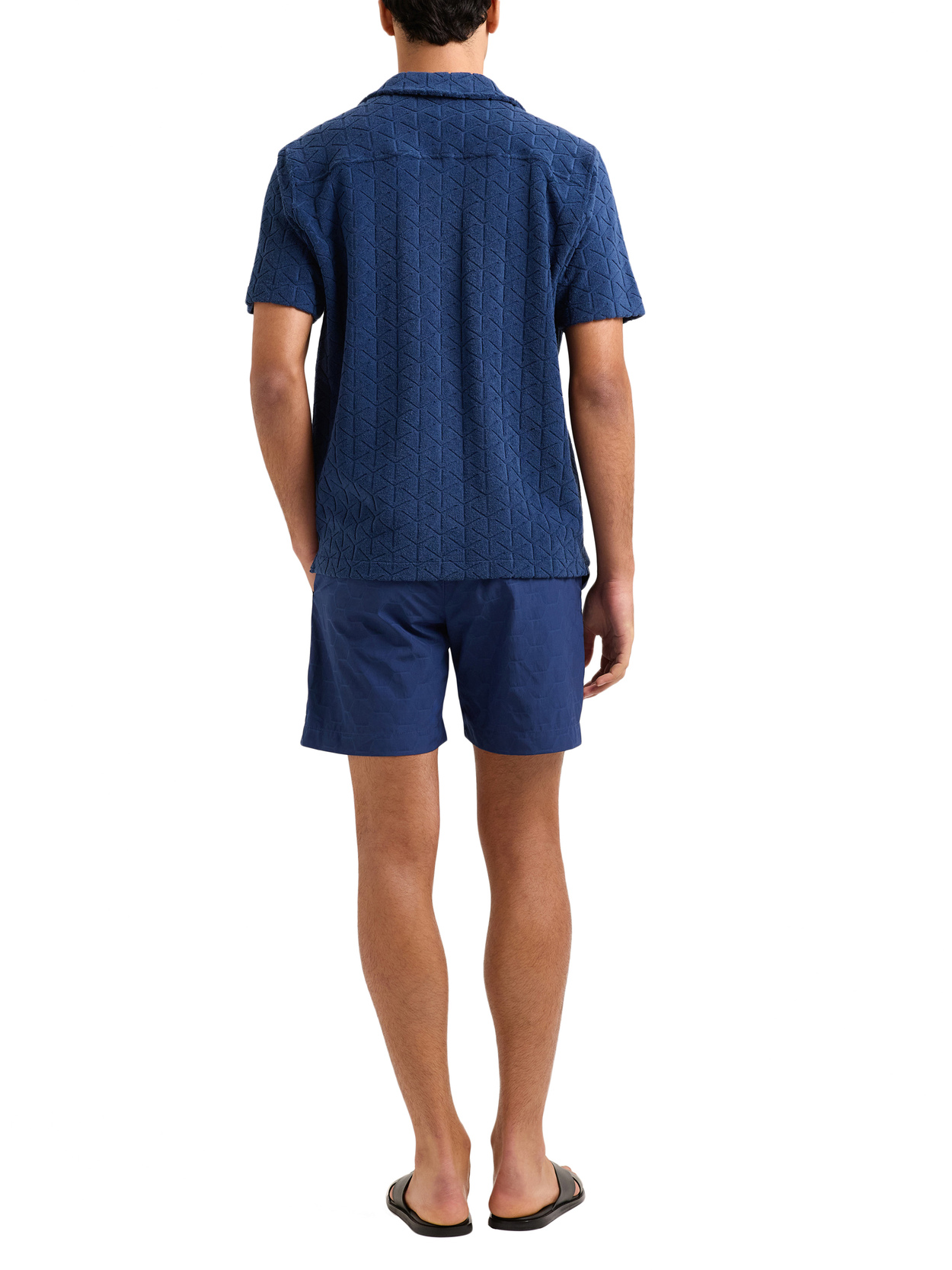 Camicia di cotone con colletto Capri con vestibilità morbida in jacquard Blu Notte Automobili Lamborghini - Lamborghini Store