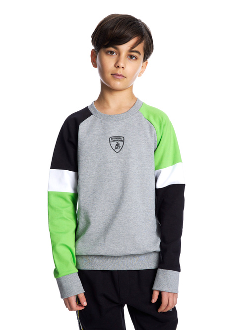 灰/绿拼色儿童圆领卫衣 - 运动衫 | Lamborghini Store