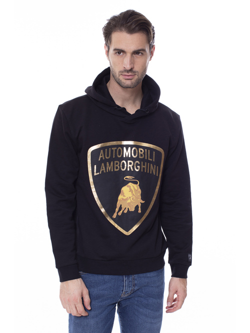 AUTOMOBILI LAMBORGHINI BLACK HOODIE WITH LAMINATED SHIELD - 运动衫&针织衫 | Lamborghini Store