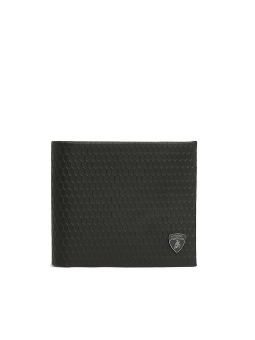 AUTOMOBILI LAMBORGHINI LEATHER WALLET WITH HEXAGONAL EMBOSSED PATTERN - BLACK - 小皮具 | Lamborghini Store