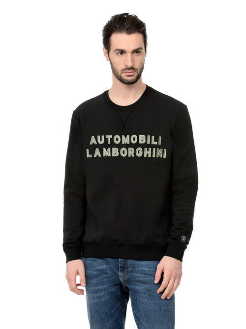 SWEAT-SHIRT À COL ROND AUTOMOBILI LAMBORGHINI AVEC LOGO RÉFLÉCHISSANT - NOIR PEGASO - Summer Sale | Lamborghini Store