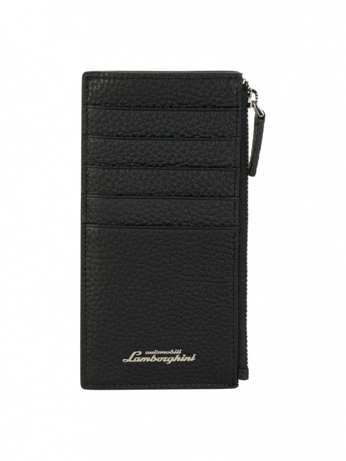 Grain leather medium card holder with zipped pocket | Lamborghini Store