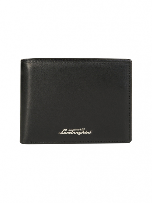 Portefeuille à deux volets moyen avec plaque métallique et inscription logo et porte-monnaie | Lamborghini Store