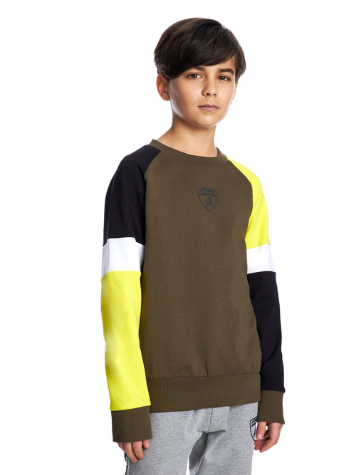 军绿/黄拼色儿童圆领卫衣 - 运动衫 | Lamborghini Store
