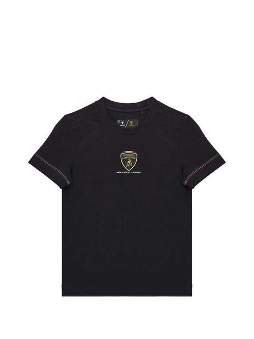 Automobili Lamborghini Squadra Corse kid's black tricolor sports t-shirt - Merchandising | Lamborghini Store