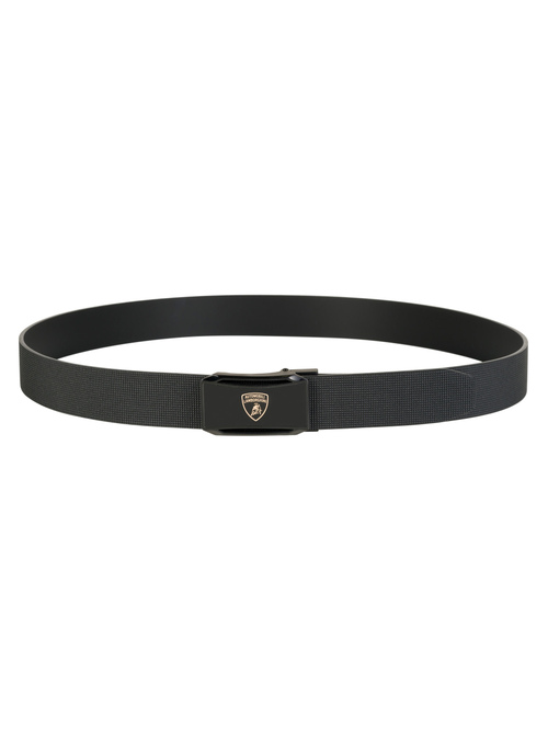 Metallic solid buckle leather belt with shield logo | Lamborghini Store