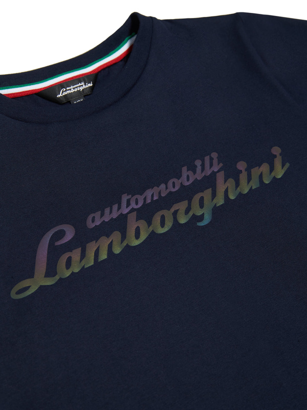 海军蓝儿童彩虹效果标识字样T恤 - Lamborghini Store