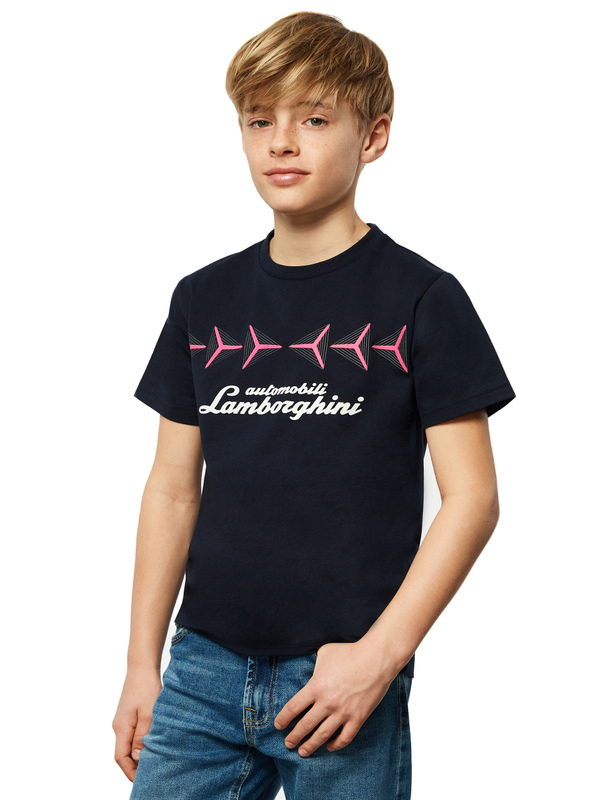海军蓝儿童Y字图案T恤 - Lamborghini Store