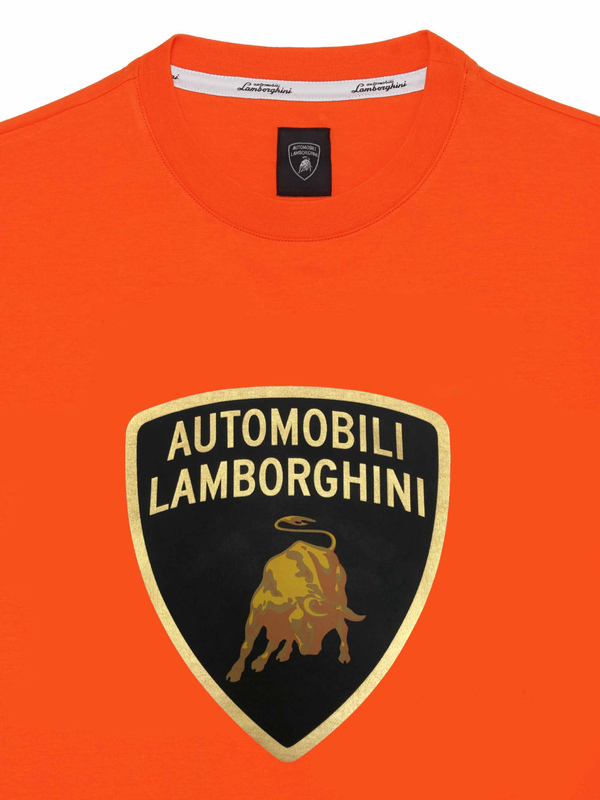 T-SHIRT AUTOMOBILI LAMBORGHINI  LOGO SCUDO LAMINATO - ARANCIO - Lamborghini Store