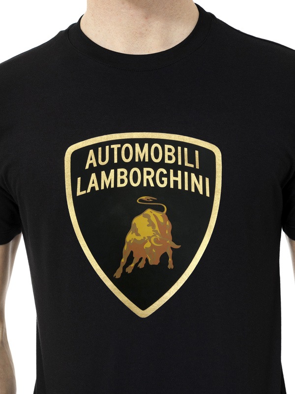 T-SHIRT AUTOMOBILI LAMBORGHINI NOIR ÉCUSSON EN LAMÉ - Lamborghini Store