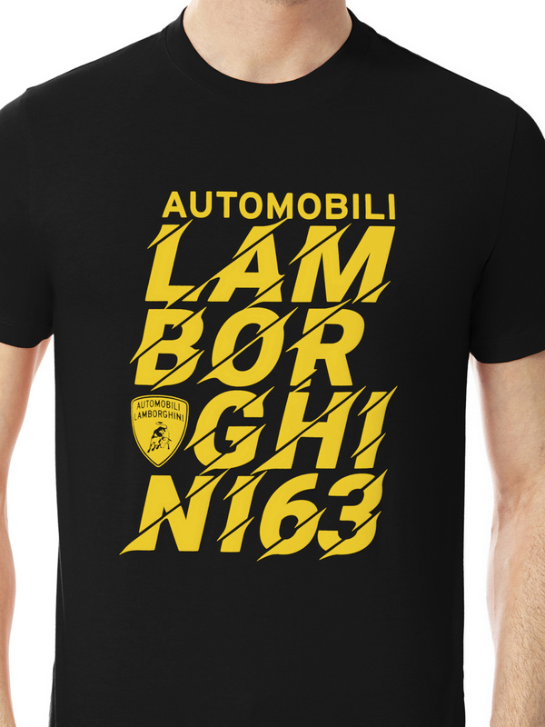 AUTOMOBILI LAMBORGHINI BLACK T-SHIRT WITH DECONSTRUCTED LOGO - Lamborghini Store