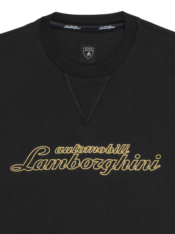 AUTOMOBILI LAMBORGHINI BLACK T-SHIRT WITH LAMINATED LOGO SCRIPT - Lamborghini Store