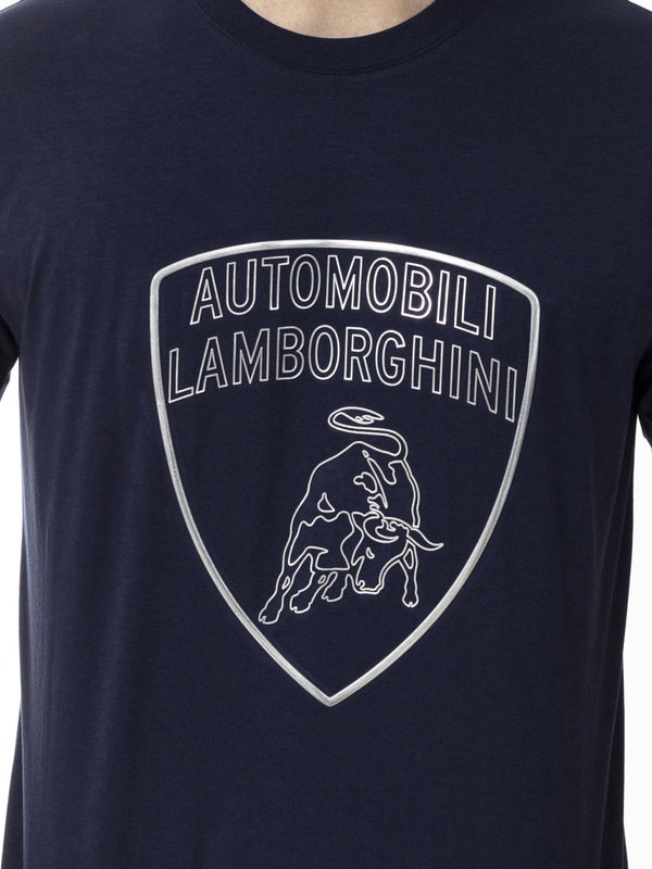 T-SHIRT AUTOMOBILI LAMBORGHINI BLEU ÉCUSSON 3D - Lamborghini Store