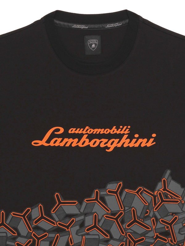 AUTOMOBILI LAMBORGHINI BLACK T-SHIRT WITH 3D Y PATTERN - Lamborghini Store