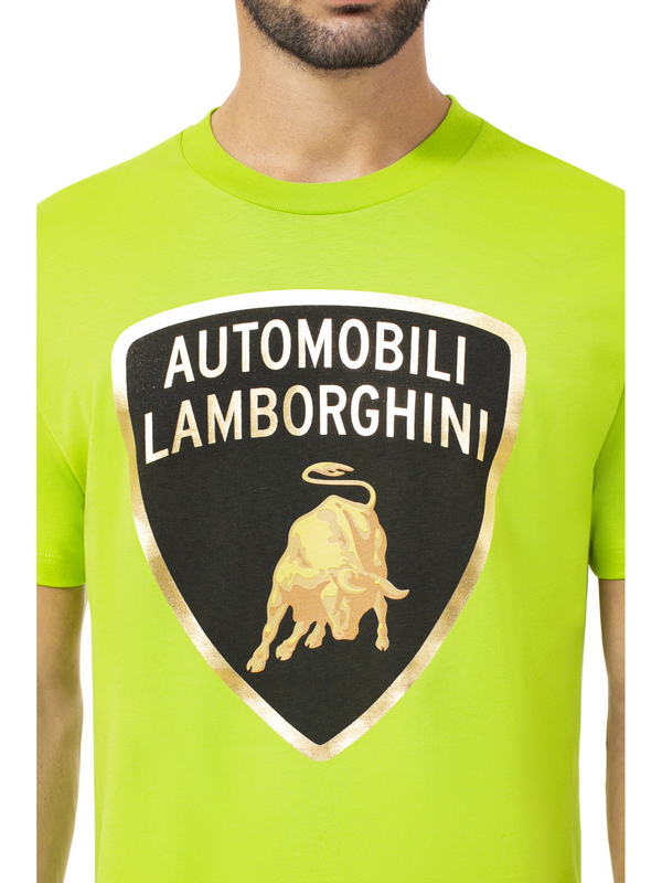 AUTOMOBILI LAMBORGHINI LOOSE FIT GREEN T-SHIRT WITH LARGE SHIELD - Lamborghini Store