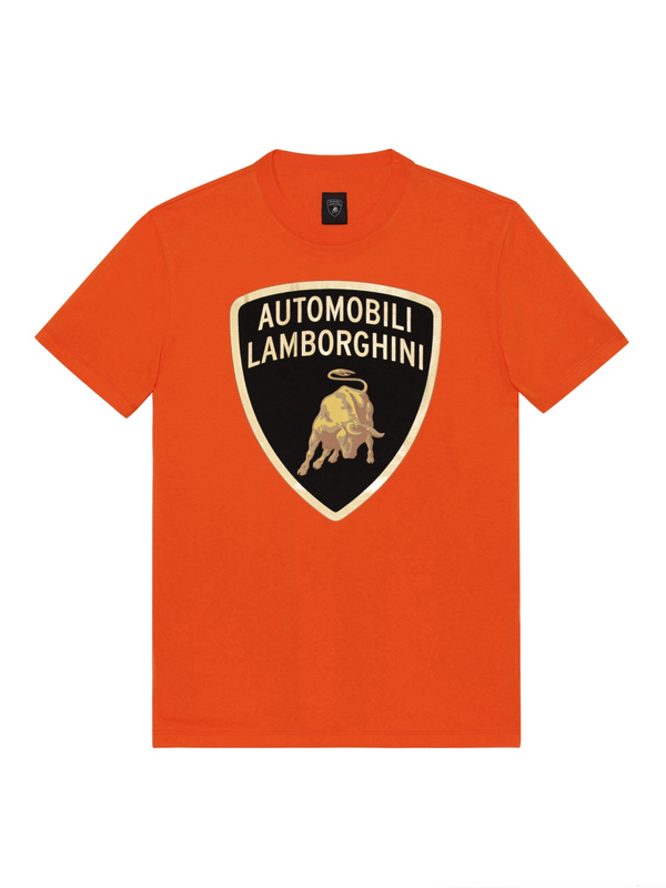 AUTOMOBILI LAMBORGHINI LOOSE FIT ORANGE T-SHIRT WITH LARGE SHIELD - Lamborghini Store