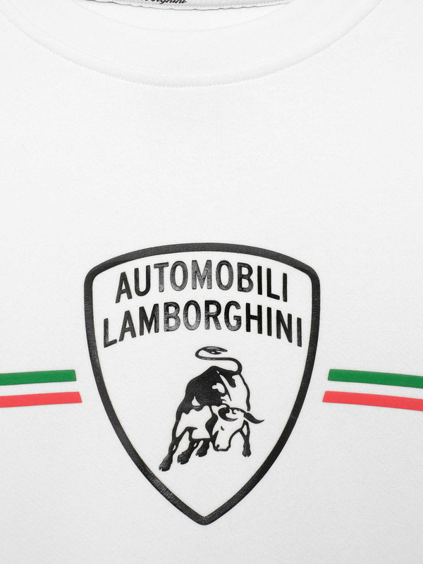 FELPA GIROCOLLO AUTOMOBILI LAMBORGHINI DETTAGLIO TRICOLORE - BIANCO - Lamborghini Store