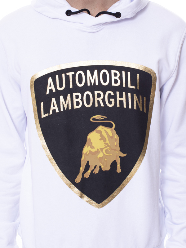 SWEAT-SHIRT À CAPUCHE AUTOMOBILI LAMBORGHINI BLANC AVEC ÉCUSSON EN LAMÉ - Lamborghini Store