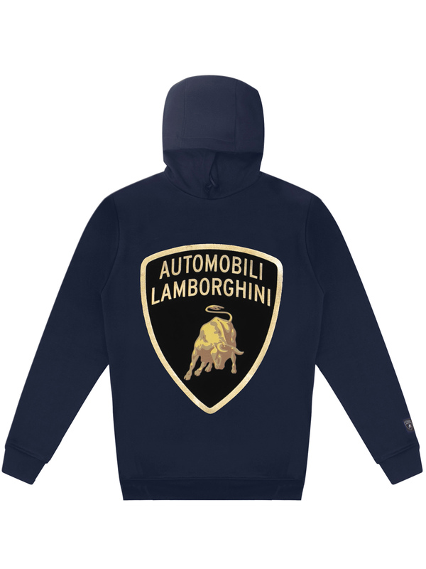 HOODIE AUTOMOBILI LAMBORGHINI BLAU MIT LAMINIERTEM WAPPEN - Lamborghini Store