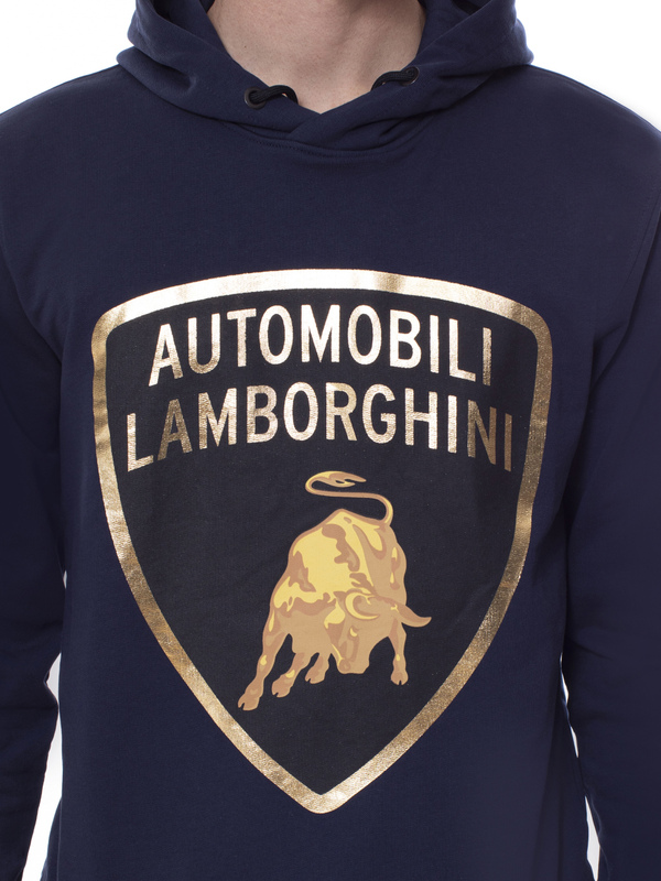SWEAT-SHIRT À CAPUCHE AUTOMOBILI LAMBORGHINI BLEU AVEC ÉCUSSON EN LAMÉ - Lamborghini Store