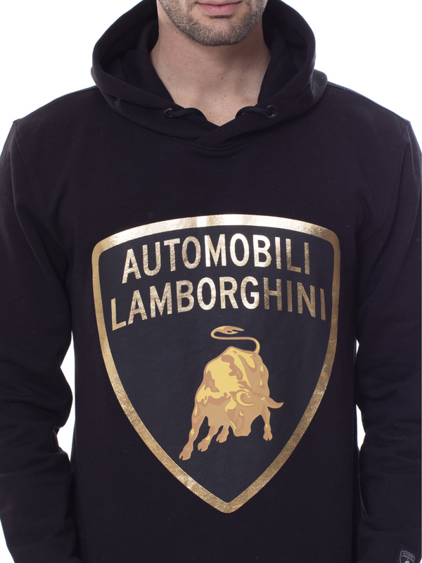 SWEAT-SHIRT À CAPUCHE AUTOMOBILI LAMBORGHINI NOIR AVEC ÉCUSSON EN LAMÉ - Lamborghini Store