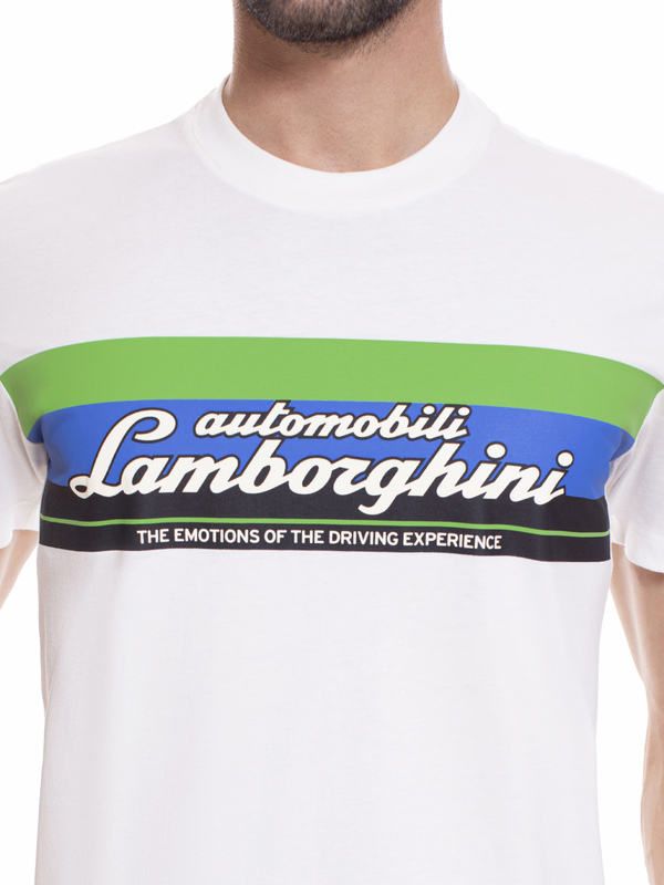 AUTOMOBILI LAMBORGHINI COLOUR-BLOCK LOGO SCRIPT T-SHIRT - ISI WHITE - Lamborghini Store
