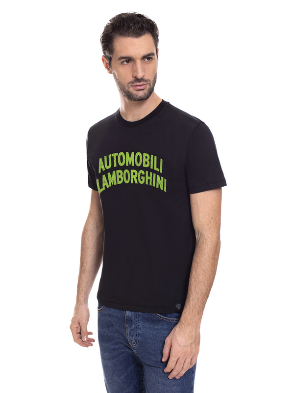 AUTOMOBILI LAMBORGHINI T-SHIRT WITH MAXI LOGO - PEGASUS BLACK - Lamborghini Store