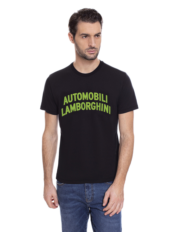 AUTOMOBILI LAMBORGHINI T-SHIRT WITH MAXI LOGO - PEGASUS BLACK - Lamborghini Store