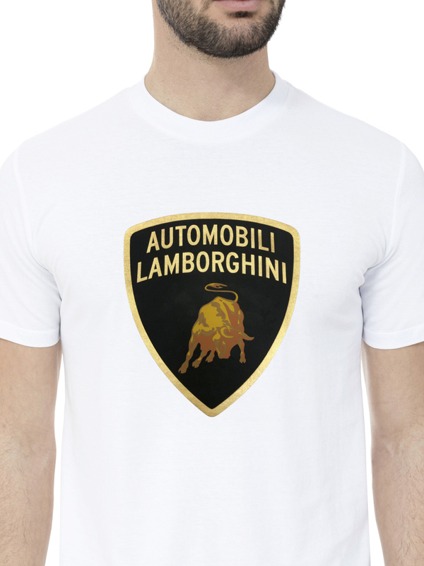 T-SHIRT AUTOMOBILI LAMBORGHINI LOGO SCUDO LAMINATO - BIANCO ISI - Lamborghini Store