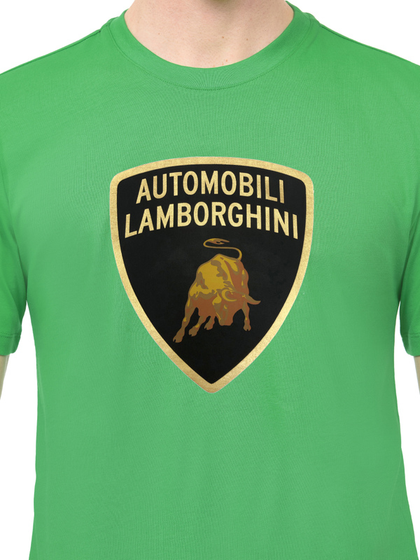T-SHIRT AUTOMOBILI LAMBORGHINI LOGO BOUCLIER EN LAMÉ - VERT CLASSIQUE - Lamborghini Store