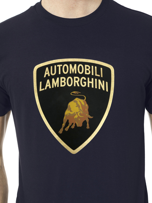 T-SHIRT AUTOMOBILI LAMBORGHINI LOGO BOUCLIER EN LAMÉ - BLEU ACHELOUS - Lamborghini Store