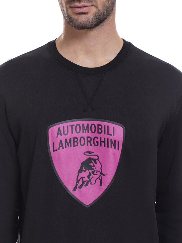 AUTOMOBILI LAMBORGHINI SHIELD COLOUR-BLOCK SWEATSHIRT WITH ROUNDED NECK  - PEGASUS BLACK - Lamborghini Store