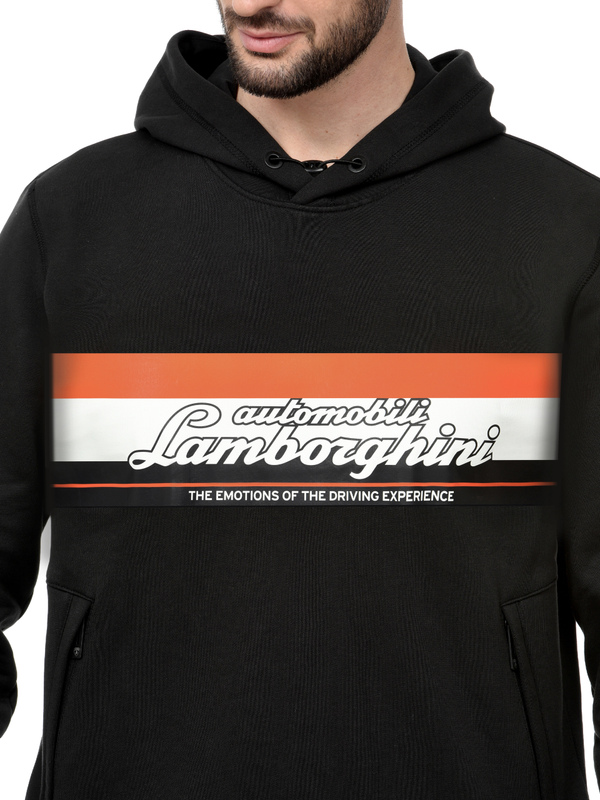AUTOMOBILI LAMBORGHINI HOODIE WITH COLOUR-BLOCK STRIPE - PEGASUS BLACK - Lamborghini Store