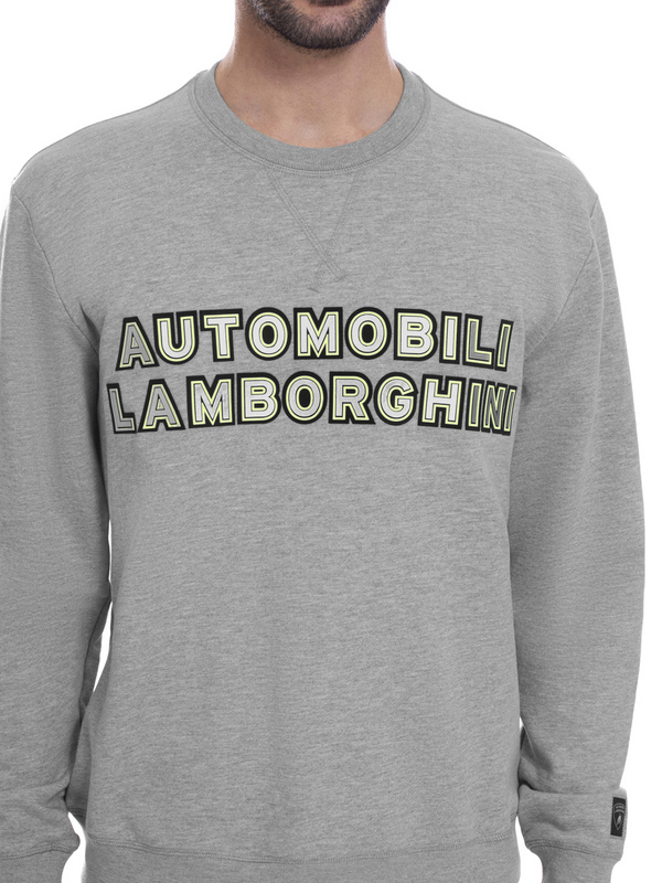 AUTOMOBILI LAMBORGHINI HOODIE WITH A ROUNDED NECK AND REFLECTIVE LOGO - MOTTLED GREY - Lamborghini Store