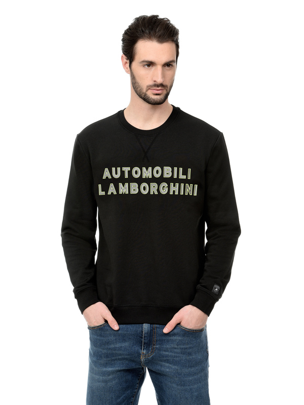 AUTOMOBILI LAMBORGHINI HOODIE WITH A ROUNDED NECK AND REFLECTIVE LOGO - PEGASUS BLACK - Lamborghini Store