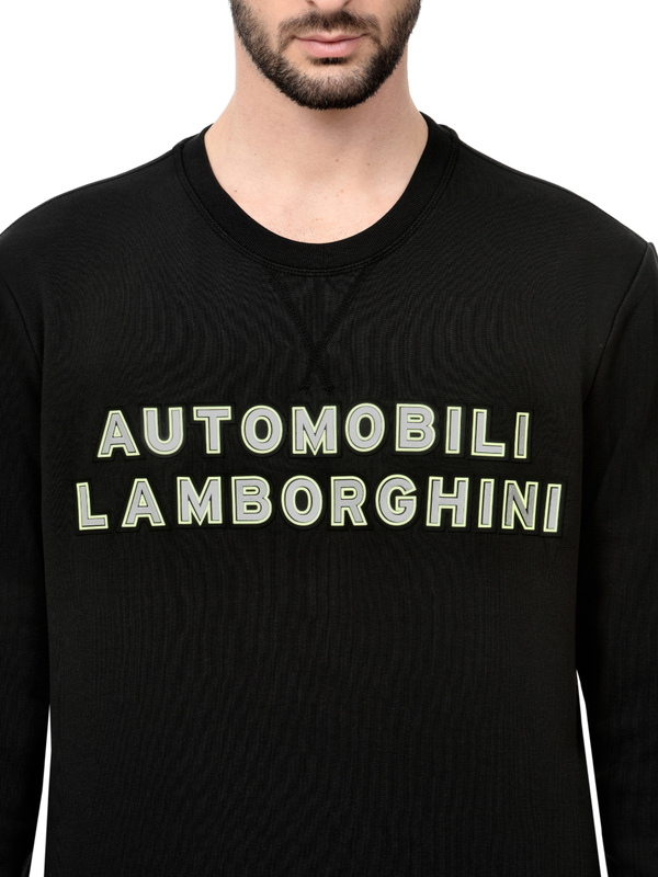AUTOMOBILI LAMBORGHINI HOODIE WITH A ROUNDED NECK AND REFLECTIVE LOGO - PEGASUS BLACK - Lamborghini Store