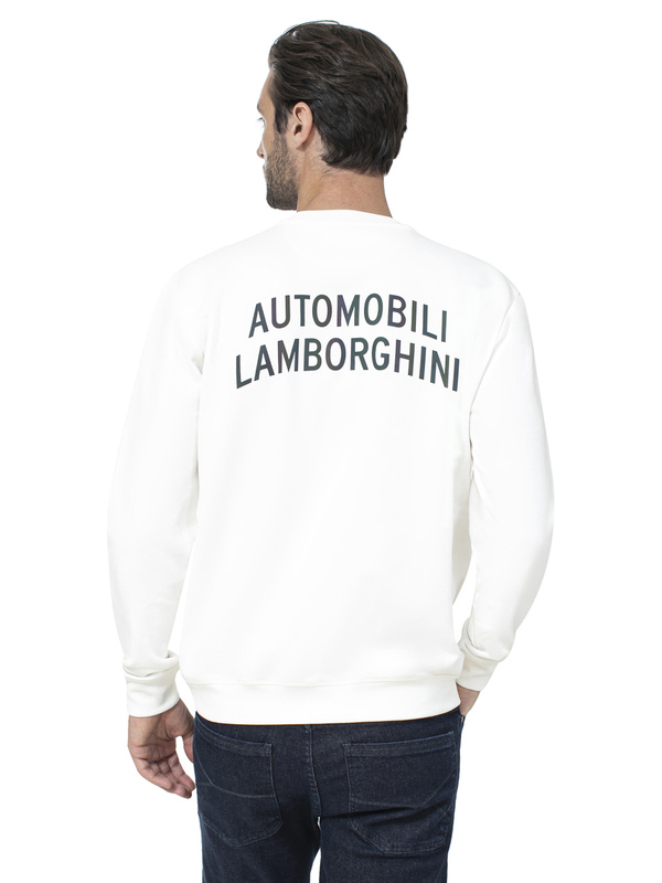 FELPA GIROCOLLO AUTOMOBILI LAMBORGHINI BIANCO ISI CON LOGHI RAINBOW - Lamborghini Store