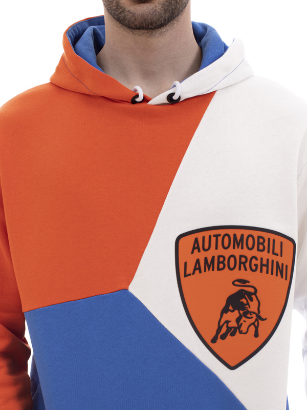 FELPA "LOOSE FIT" AUTOMOBILI LAMBORGHINI COLOR BLOCK CON CAPPUCCIO - SKYDIVER BLU - Lamborghini Store