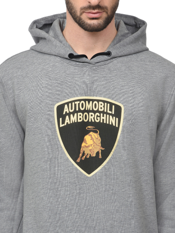 FELPA AUTOMOBILI LAMBORGHINI CON CAPPUCCIO E SCUDO FOIL PRINT DETAIL - GRIGIO MELANGE - Lamborghini Store