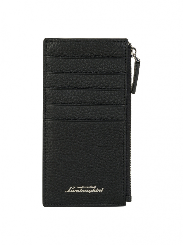 Porta carte di credito medio in pelle granata con tasca richiudibile con zip - Lamborghini Store