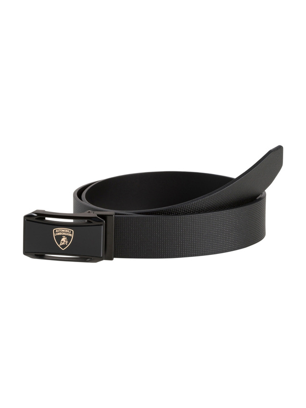 Metallic solid buckle leather belt with shield logo - Lamborghini Store