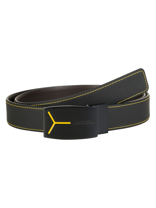 Cintura in pelle con fibbia rigida e dettaglio Y  giallo - Lamborghini Store