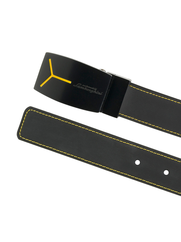 Cinturón de piel con hebilla rígida y detalle Y amarillo - Lamborghini Store