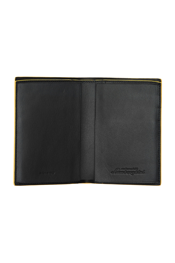 Portefeuille vertical en cuir avec détails de couleur jaune contrastée - Lamborghini Store